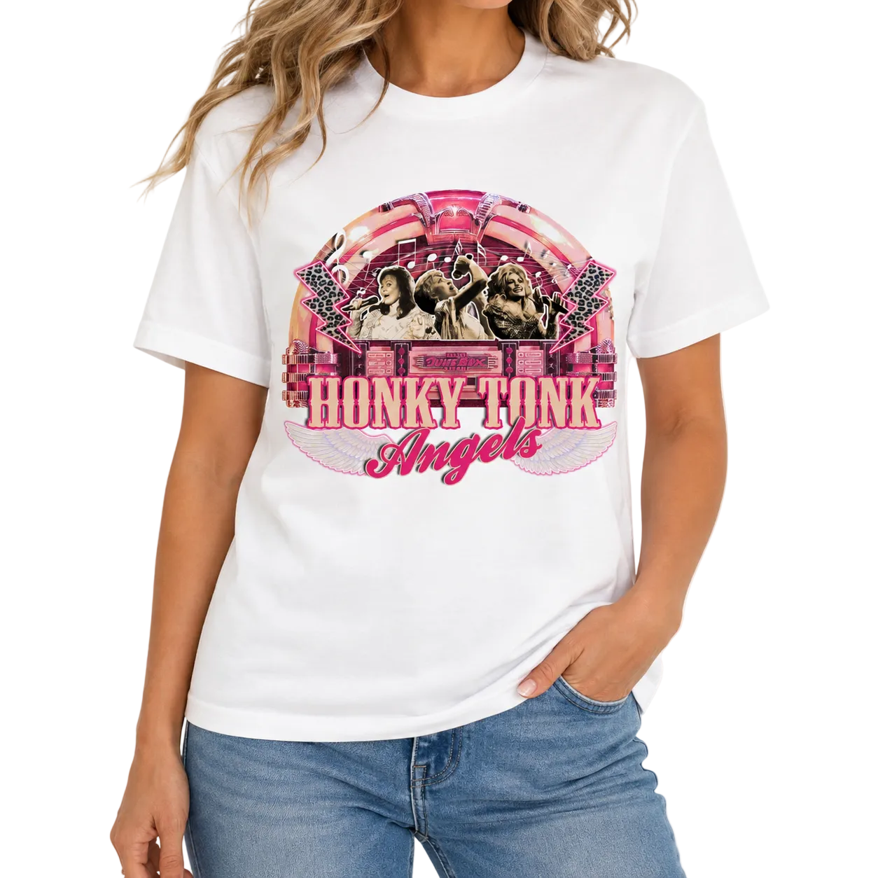 Honky Tonk Angels T-Shirt on White with Crystals