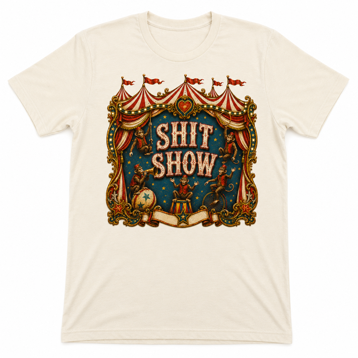 Shit Show Monkeys T-Shirt on Natural with Crystals