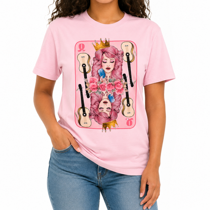 Queen of Hearts T-Shirt on Pink with Crystals