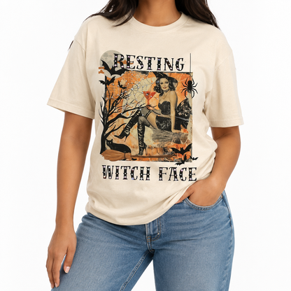 Resting Witch Face T-Shirt on Natural with Crystals