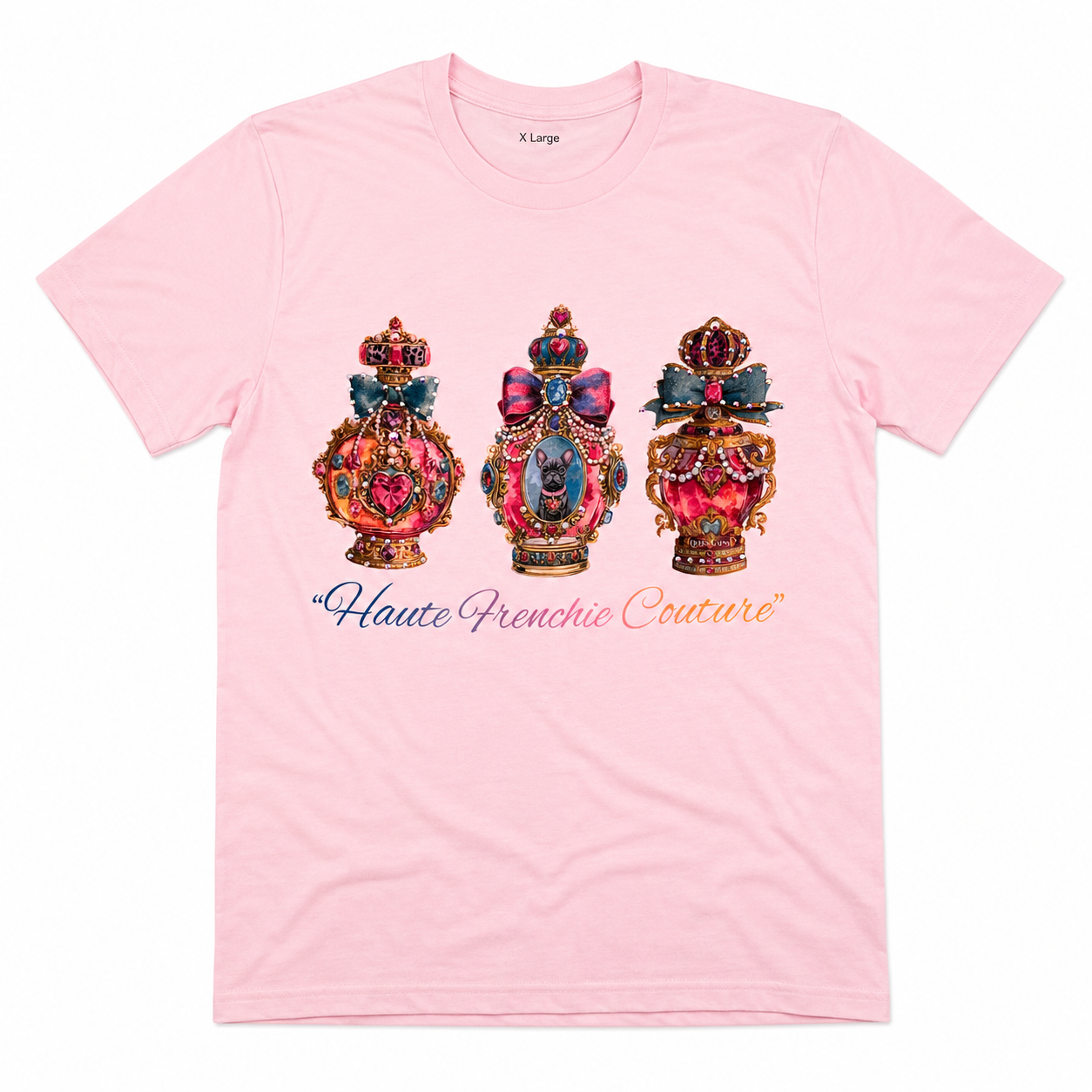 Haute Frenchie Coutre T-Shirt on Pink with Crystals