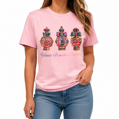 Haute Frenchie Coutre T-Shirt on Pink with Crystals