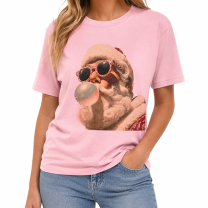Santa Bubble T-Shirt on Pink with Crystals