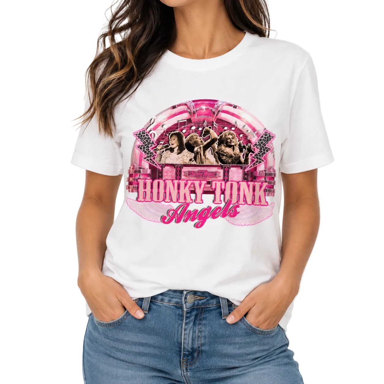 Honky Tonk Angels T-Shirt on White with Crystals