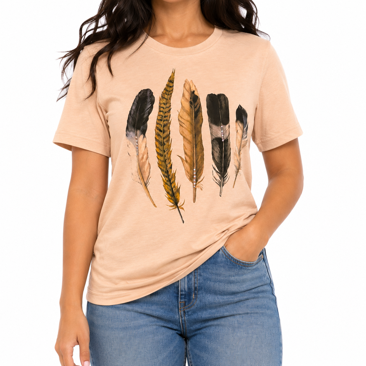 Feather T-Shirt on Peach