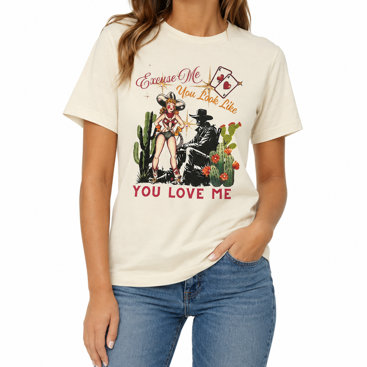 Excuse Me T-Shirt on Natural with Crystals