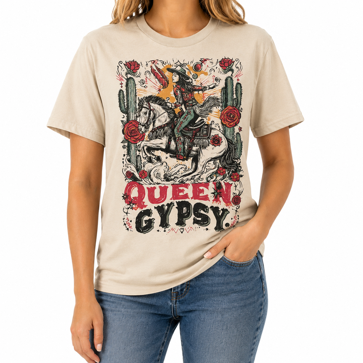 Queen Gypsy Rider T-Shirt on Tan