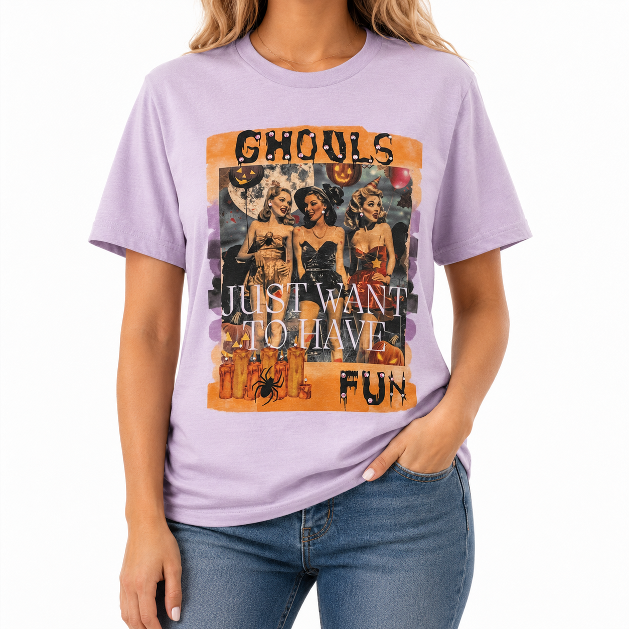 Ghouls want to have fun T-Shirt on Lavender with Crystals