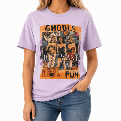 Ghouls want to have fun T-Shirt on Lavender with Crystals