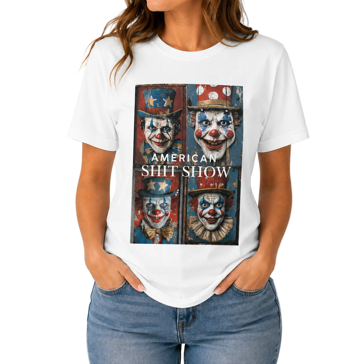 American Shit Show T-Shirt on White with Crystals 