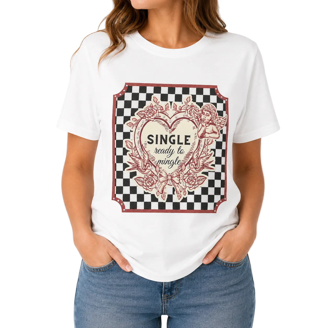 Ready to Mingle T-Shirt on White with Crystals