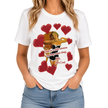 Pin Up Valentine T-Shirt on White with Crystals