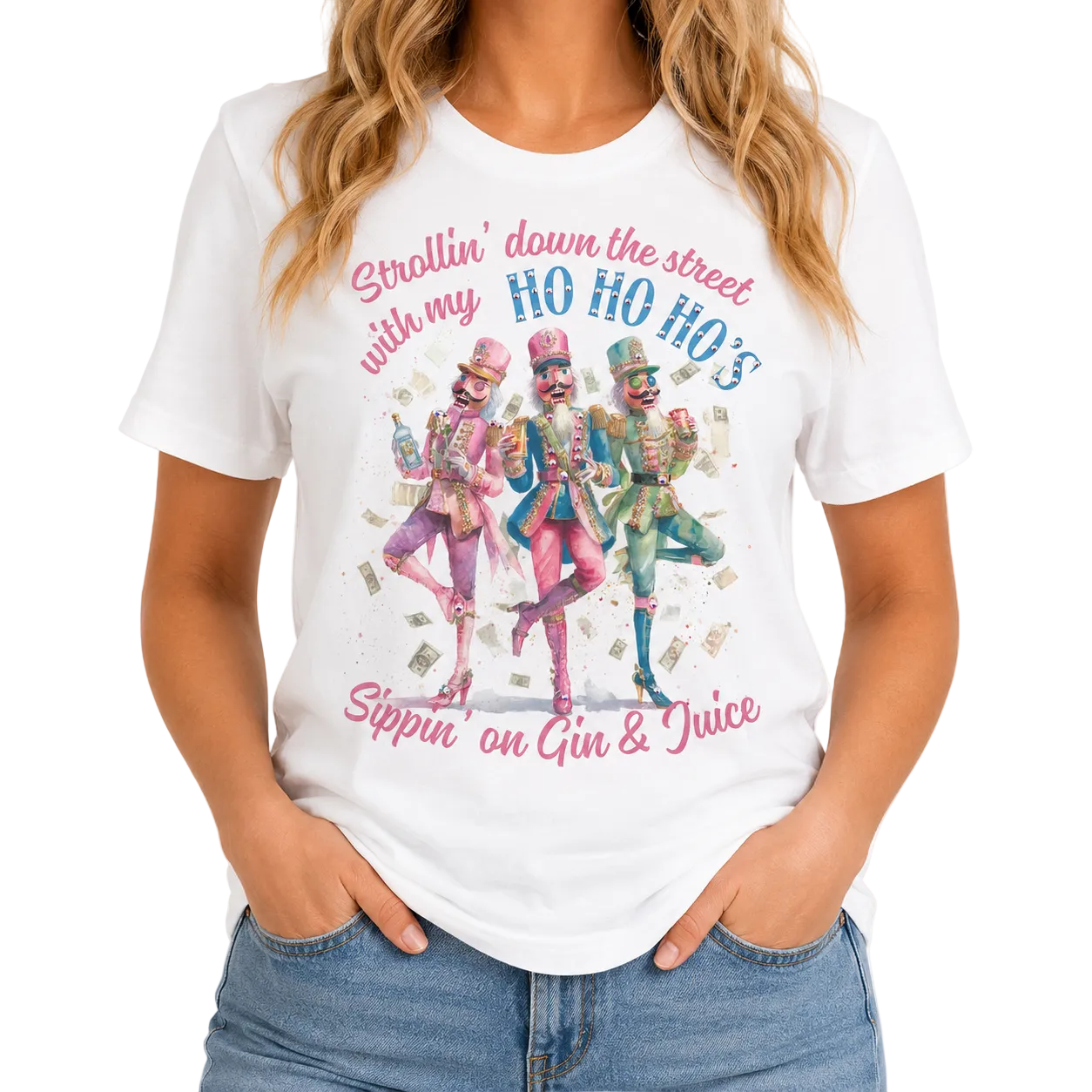 Gin & Juice T-Shirt on White with Crystals