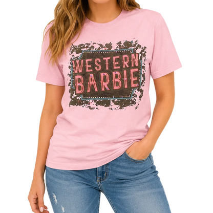 Western Barbie T-Shirt on Pink with Crystals