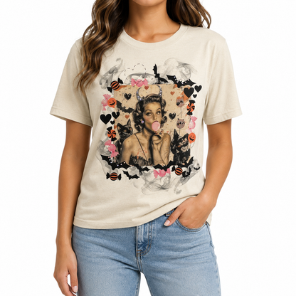 Bubble Gum Witch T-Shirt on Dust with Crystals