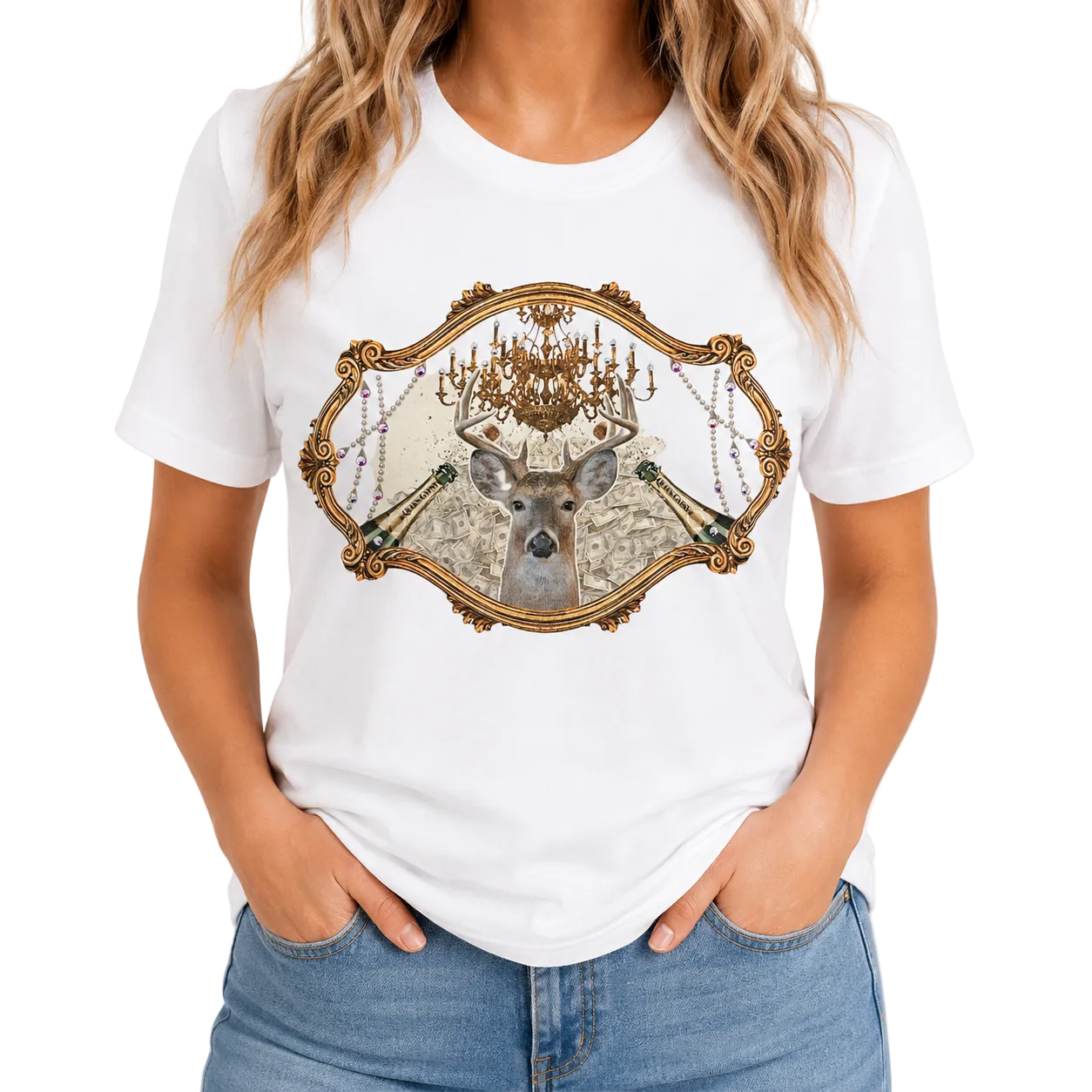 I like Big Bucks T-Shirt on White with Crystals
