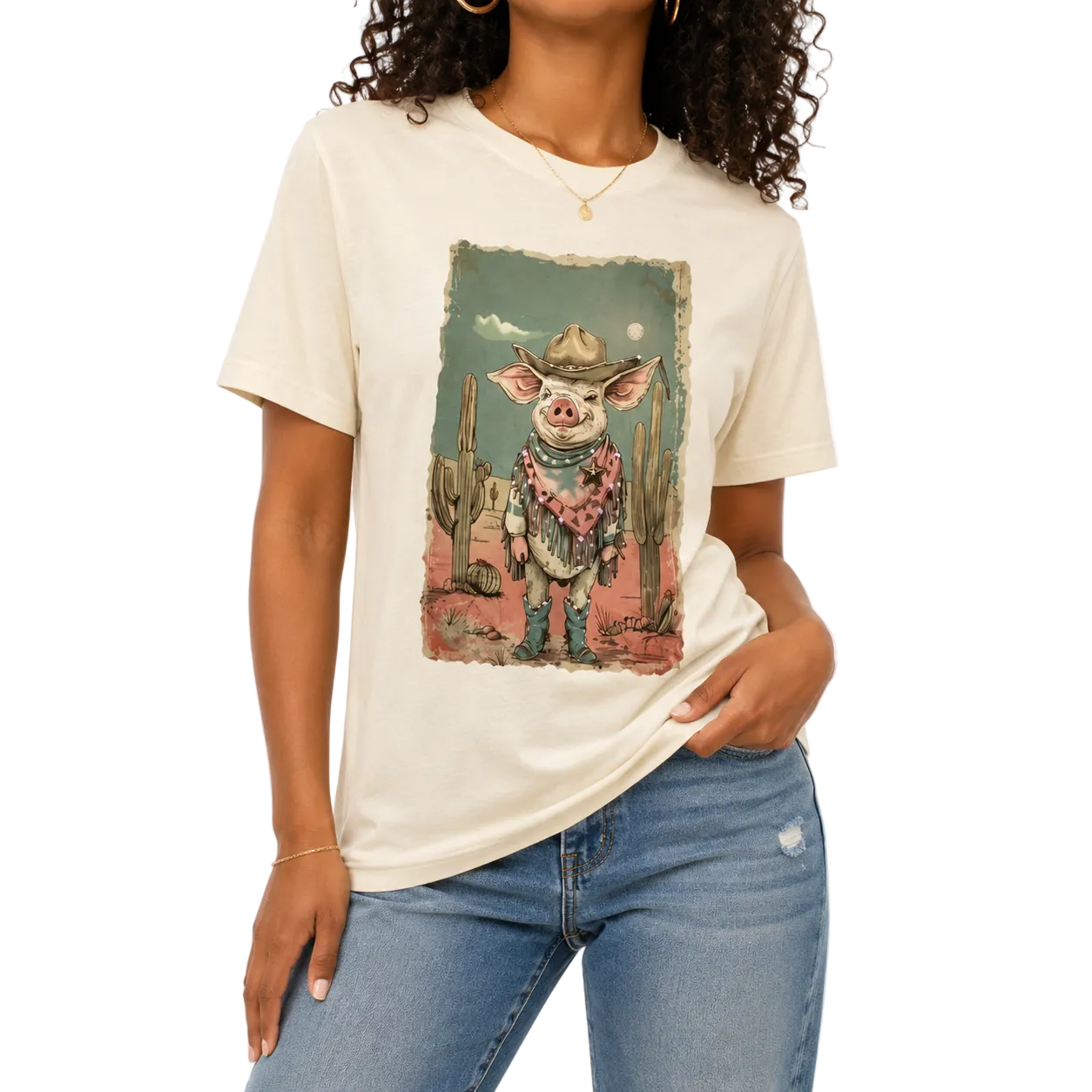 Boss Hog Pig T-shirt on natural with Crystals