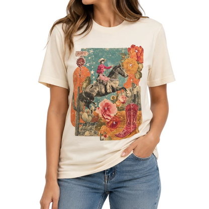 Pop Art Cowgirl T-shirt on Natural with Crystals