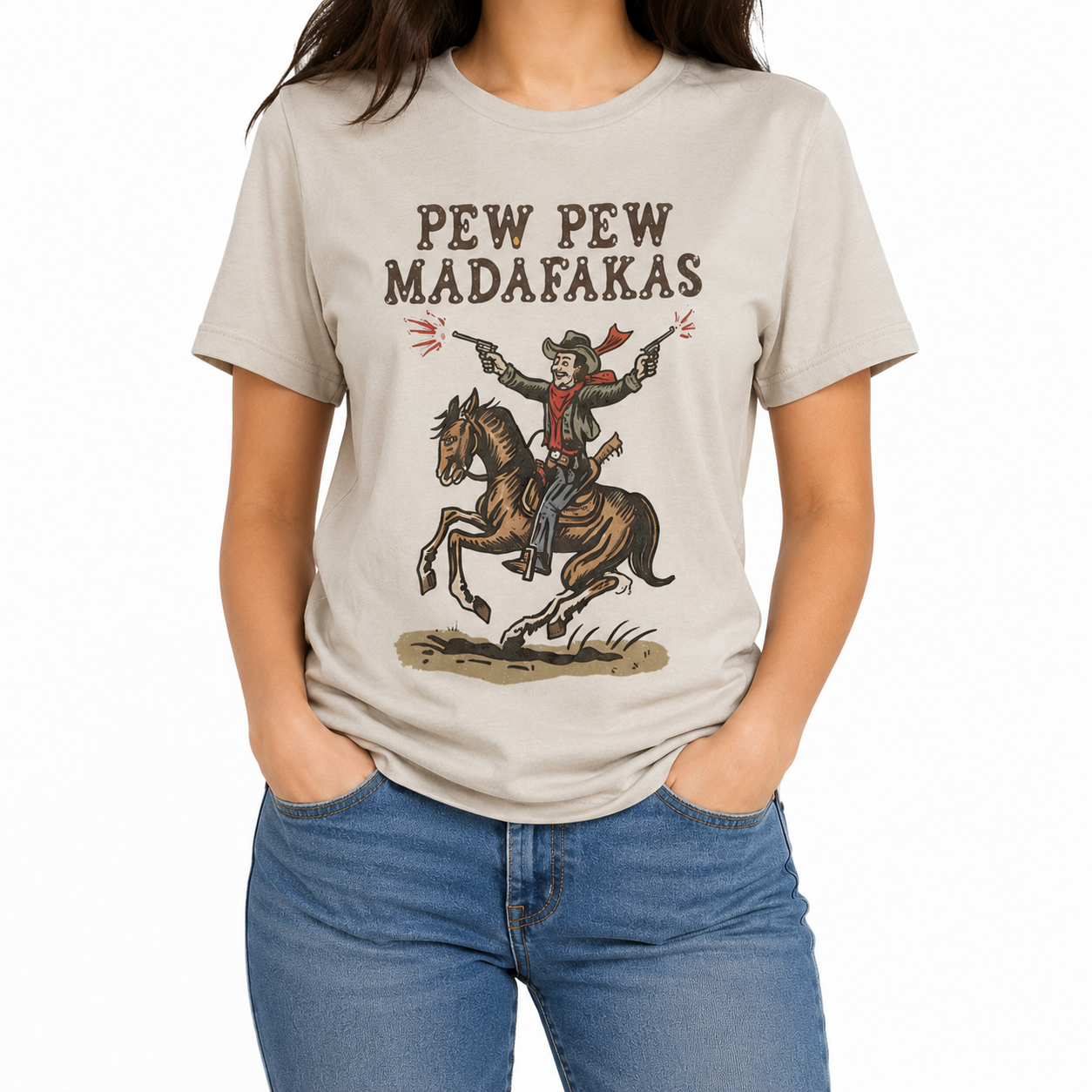 Pew Pew Madafakas T-Shirt on Dust with Crystals