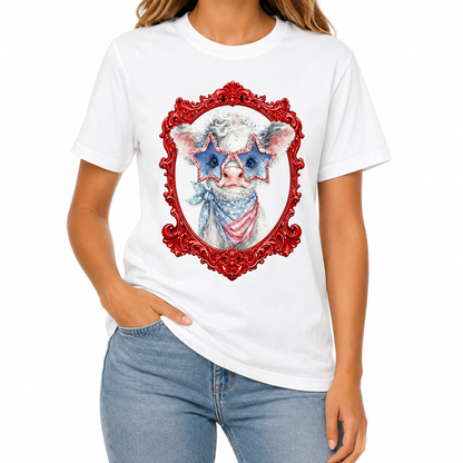 Liberty Belle T-Shirt on White with Crystals