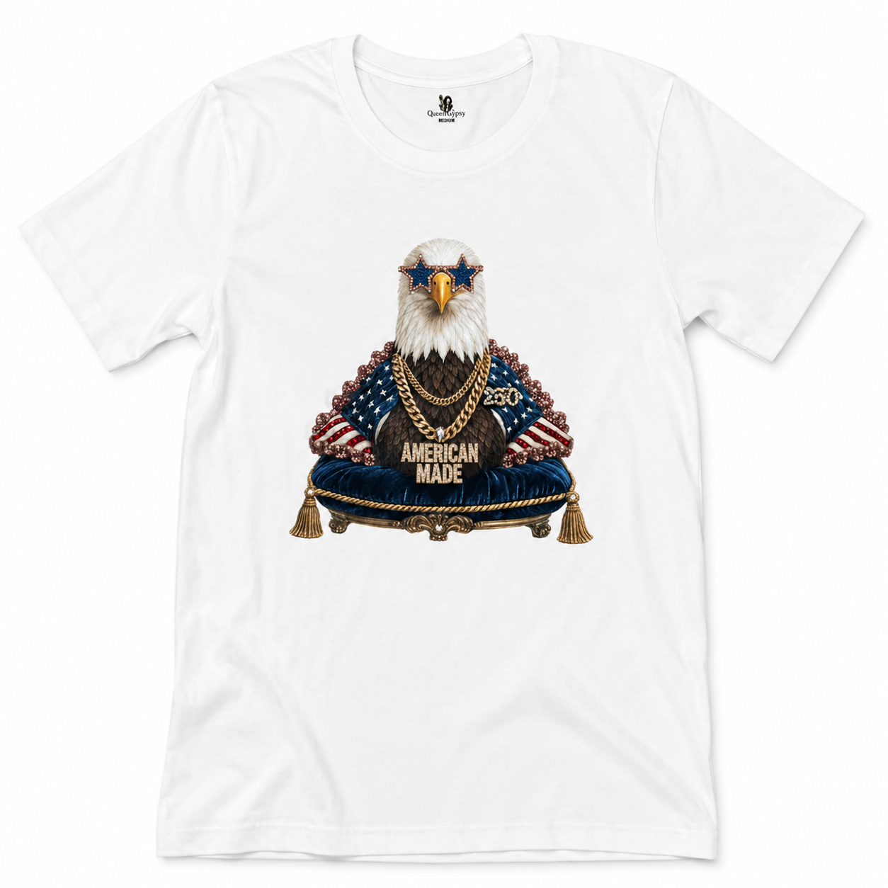 American Made T-Shirt on White with Crystals