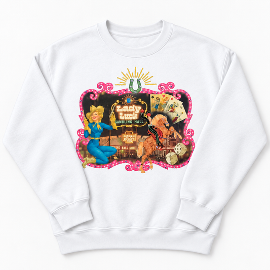 White Lady Luck Sweatshirt on White