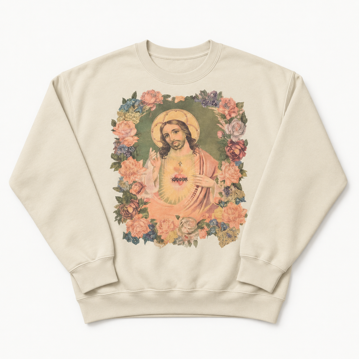 Jesus Sweatshirt on Tan with Crystals