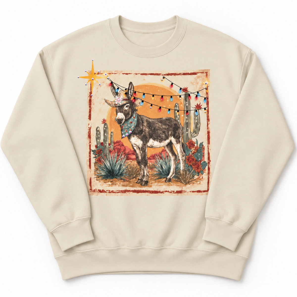 Christmas Donkey Sweatshirt on Sand with crystals