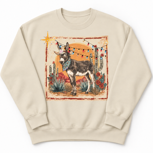 Christmas Donkey Sweatshirt on Sand with crystals