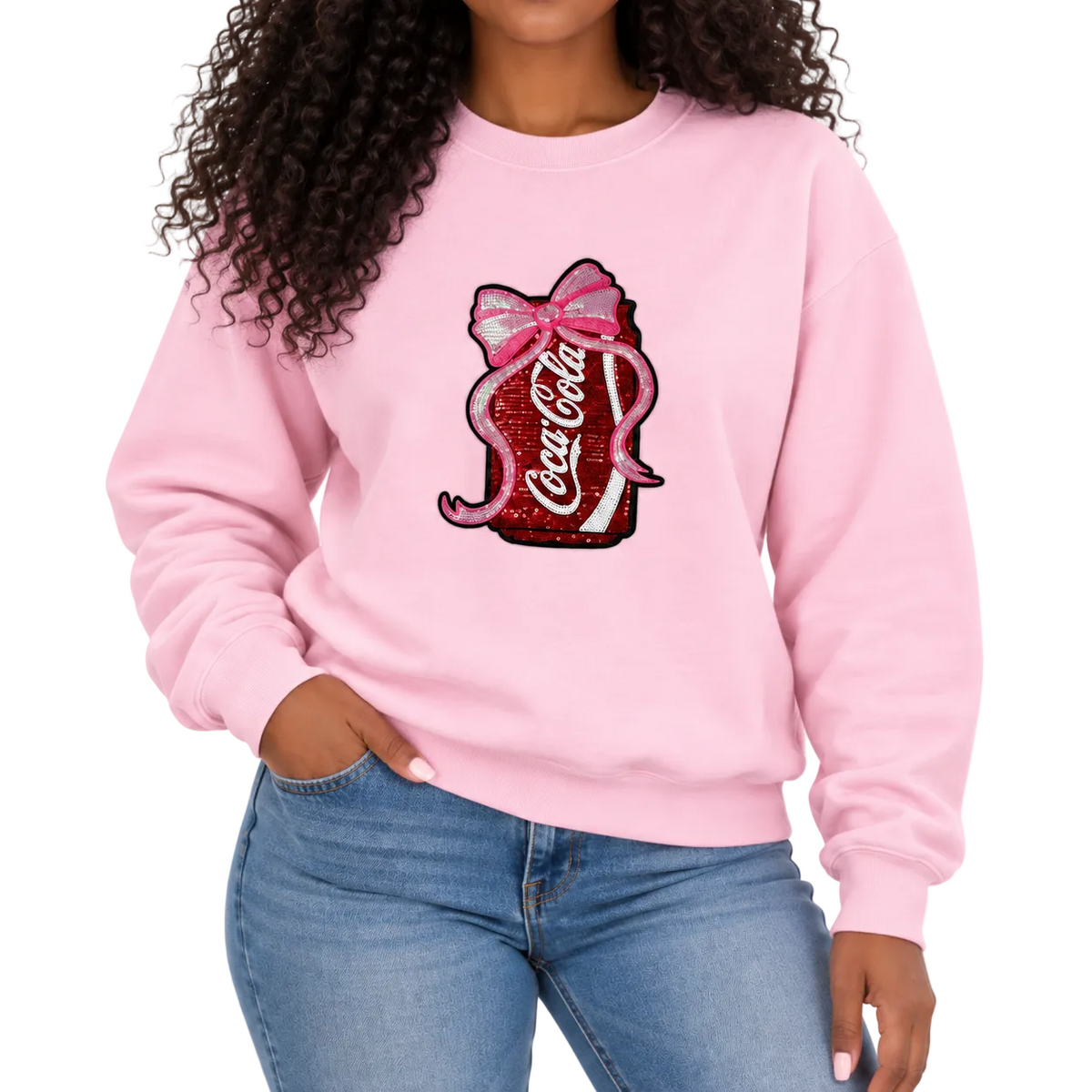 Cola Sequin Patch Sweatshirt on Pink