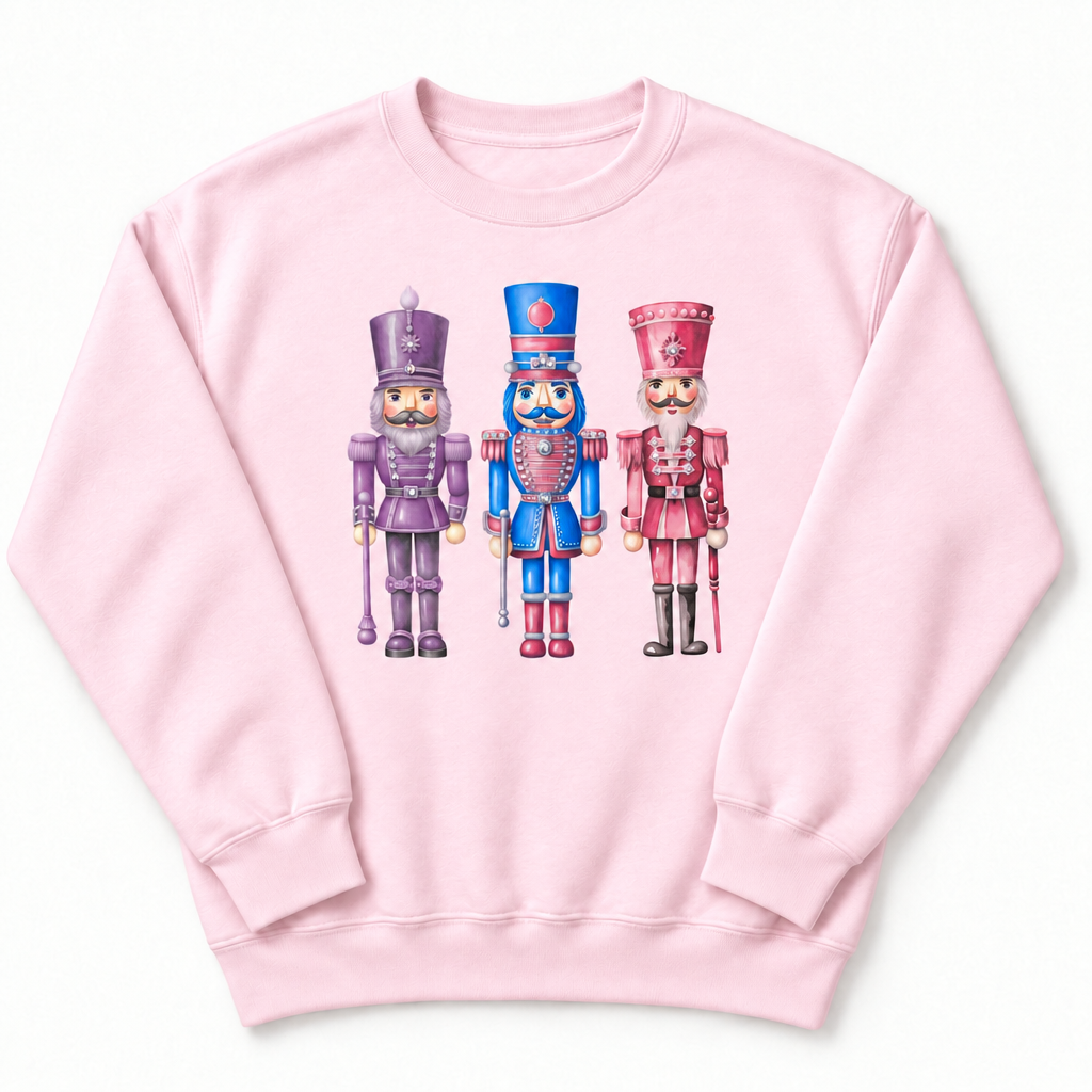 Pink Pastel Nutcracker Sweatshirt on Pink with Crystals