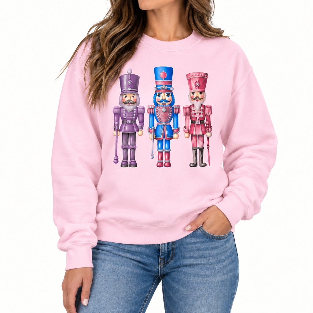 Pink Pastel Nutcracker Sweatshirt on Pink with Crystals