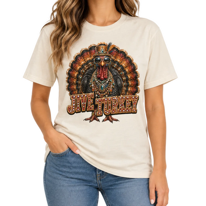 Jive Turkey T-Shirt on Natural with Crystals