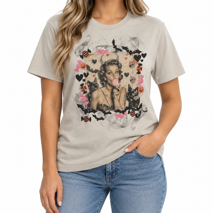 Bubble Gum Witch T-Shirt on Dust with Crystals