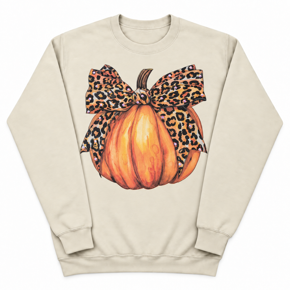 Cheetah Pumpkin Sweatshirt on Tan with Crystals
