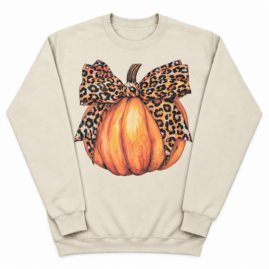 Cheetah Pumpkin Sweatshirt on Tan with Crystals