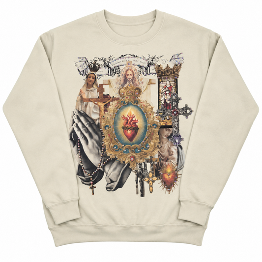 Gothic Collage Sweatshirt on Tan with Crystals