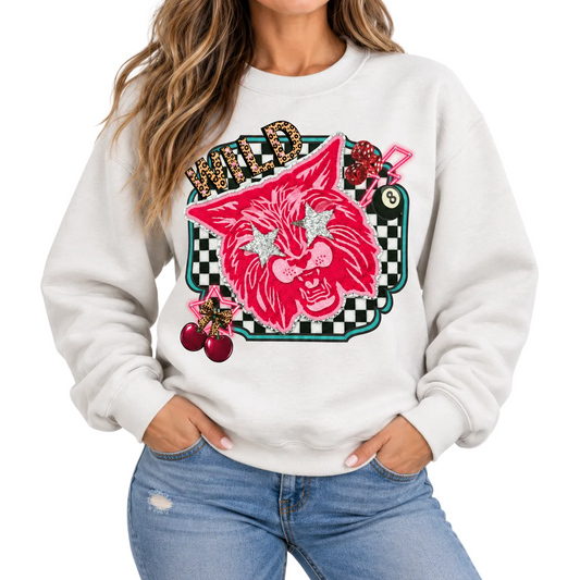 Wild Cat Patch Sweatshirt with Crystals