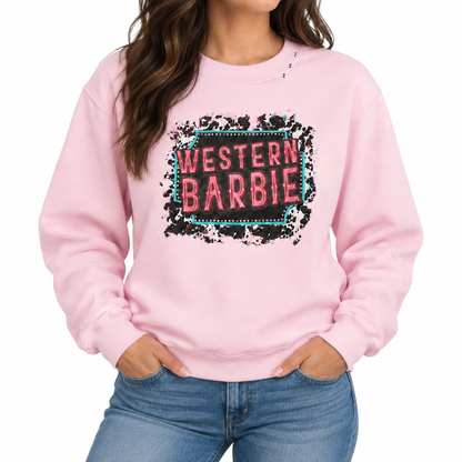 Western Barbie Sweatshirt on Pink with Crystals