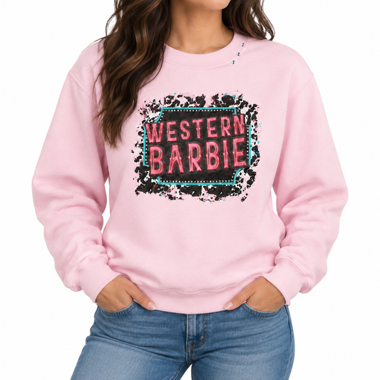 Western Barbie Sweatshirt on Pink with Crystals