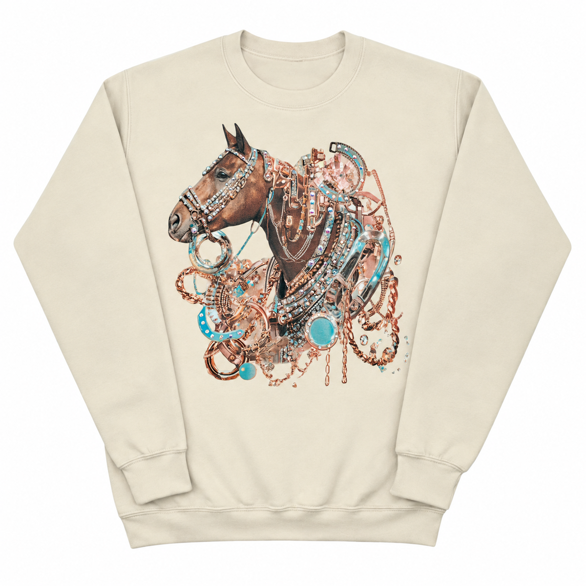 Showhorse Sweatshirt on Tan with Crystals