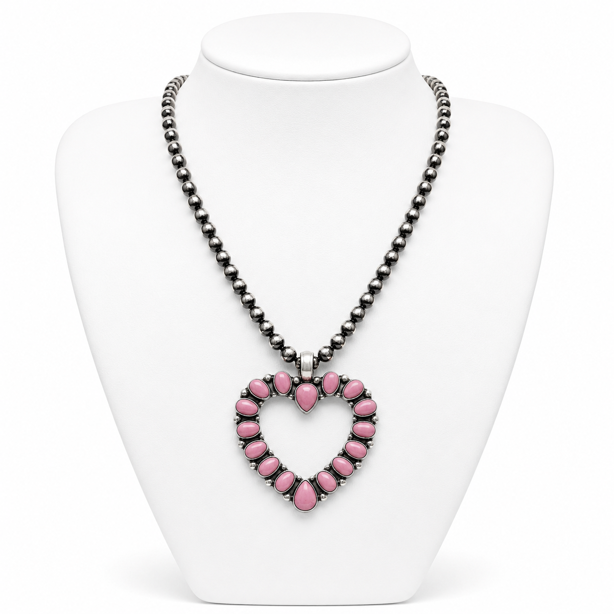 Pink Open Heart Silver Necklace