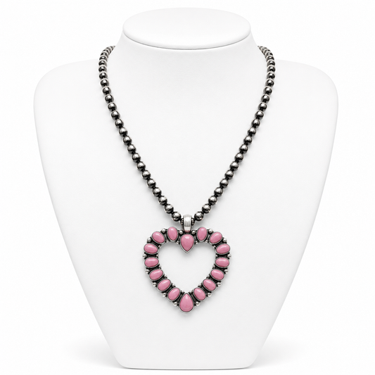 Pink Open Heart Silver Necklace