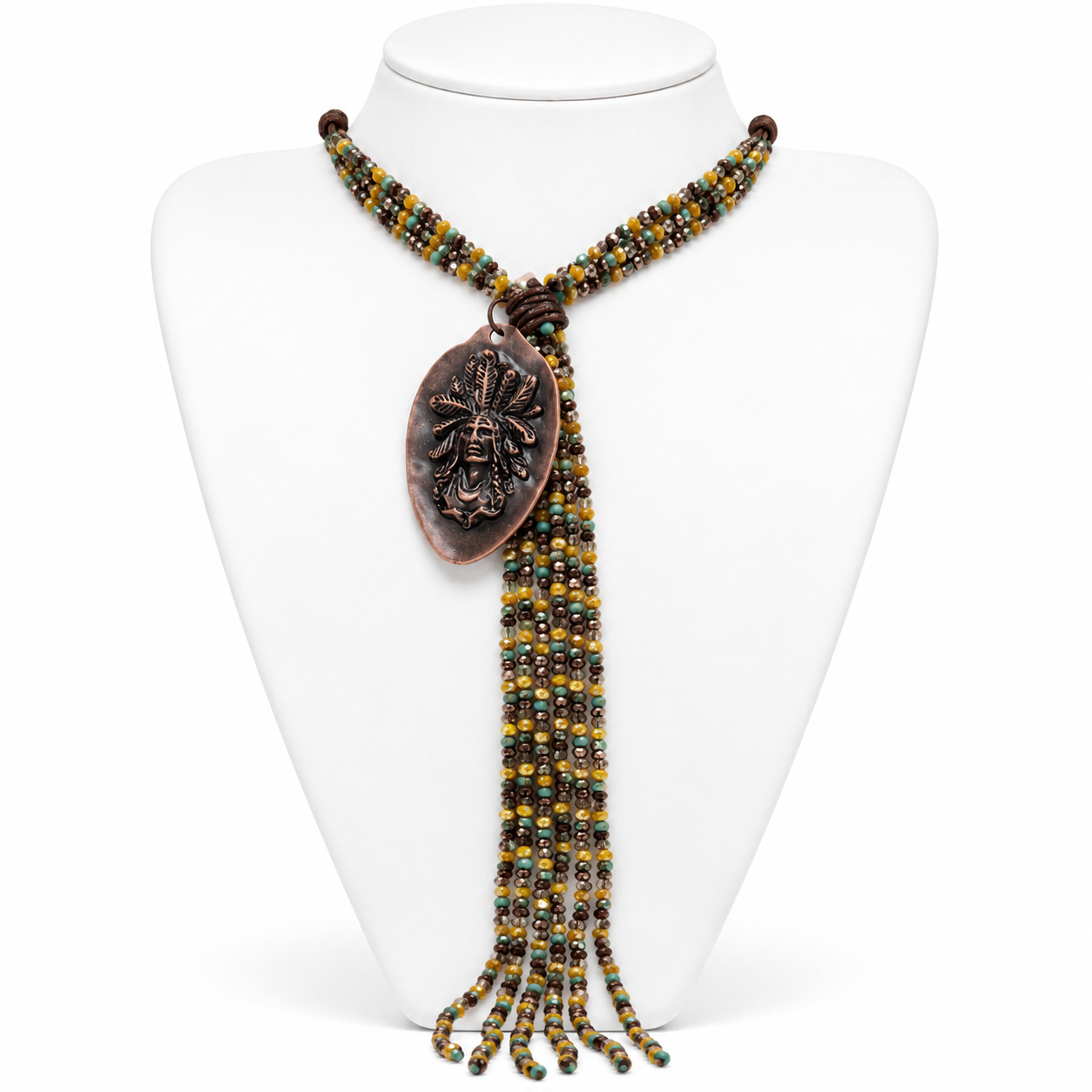 Leather and Beaded Spoon Charm Necklace