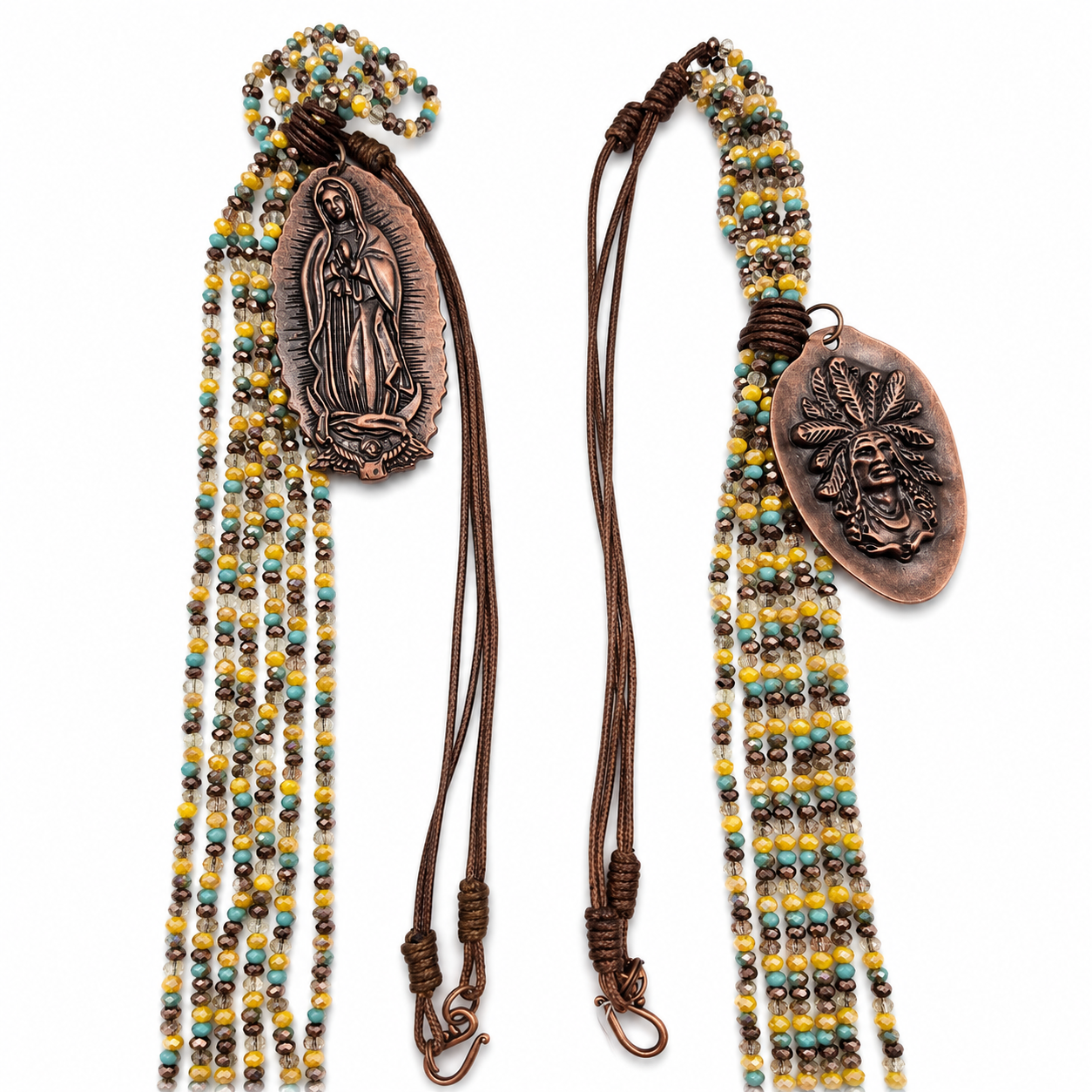 Leather and Beaded Spoon Charm Necklace