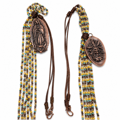 Leather and Beaded Spoon Charm Necklace