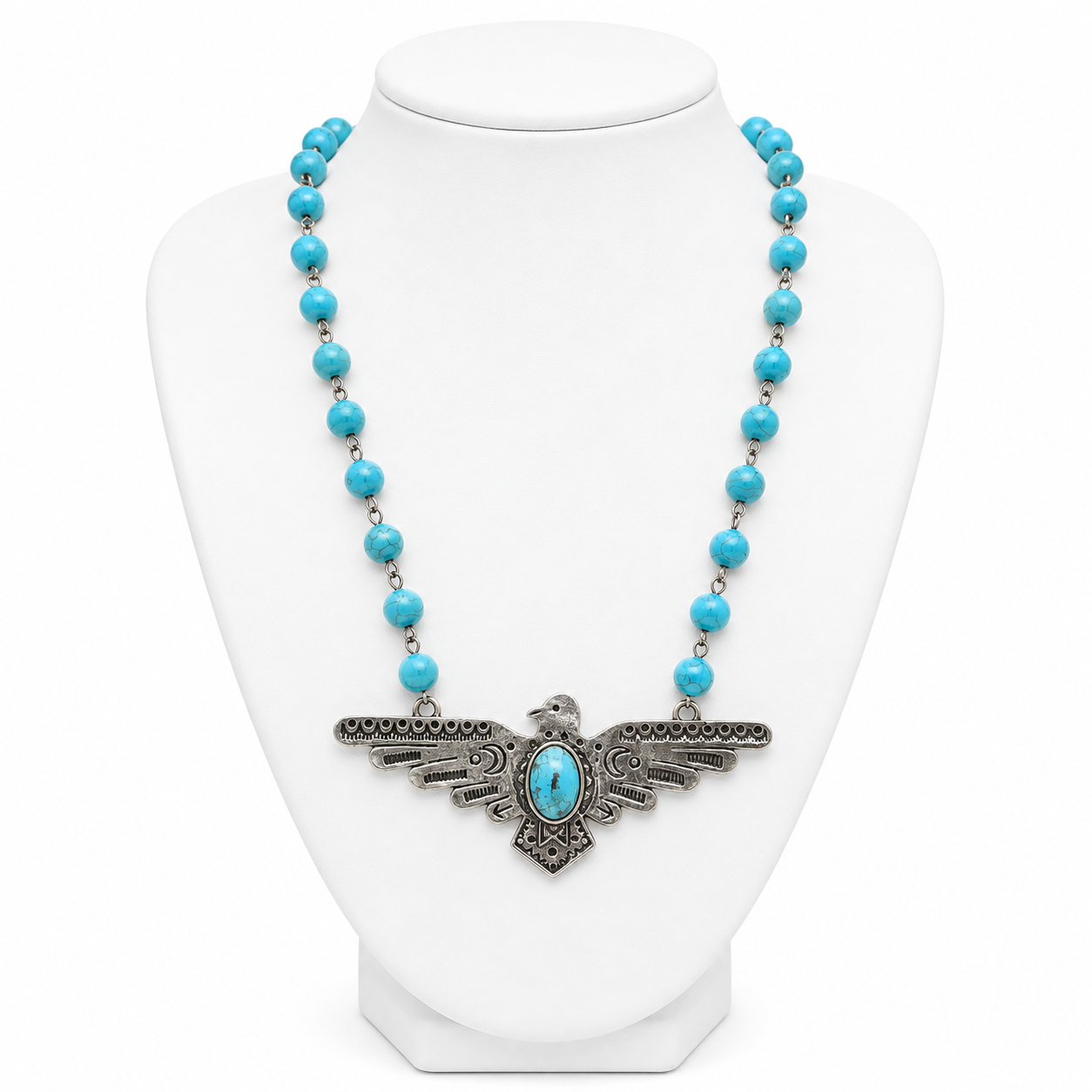 Turquoise Eagle w/Beaded Turquoise Necklace
