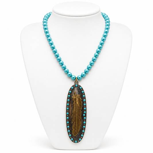 Turquoise Mixed Metal Feather Necklace