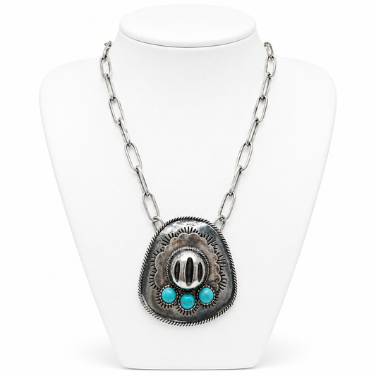Silver Hat w/Turquoise Necklace