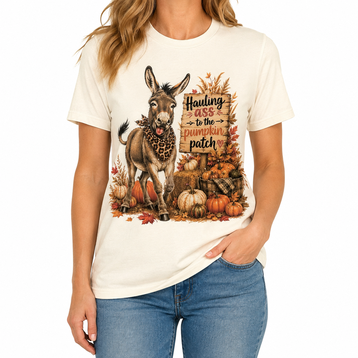Haulin' Ass To the Pumpkin Patch T-shirt on Natural W/Crystals